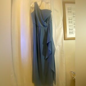 Elegant Blue Ruffle Draped Women’s Dress